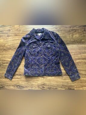 Charter Club Purple Paisley Corduroy Jean Jacket Women’s Size Medium Boho
